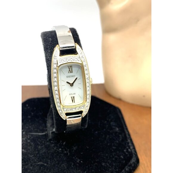 Seiko Women's Watch SUP388 Solar Mother of Pearl Dial Two Tone Stainless Steel - Picture 13 of 14